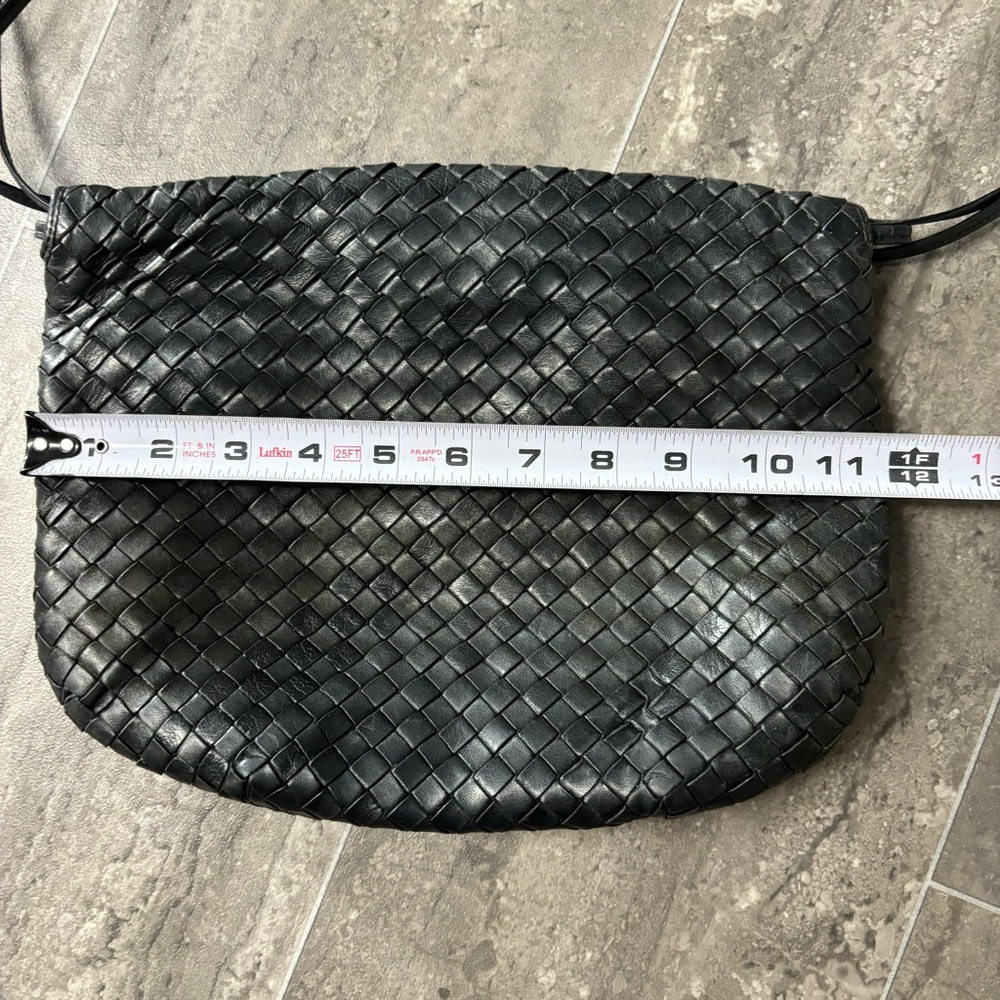 Vtg Bottega Veneta Intrecciato Drawstring Pouch Bag Blk Woven Leather Italy - Picture 14 of 16